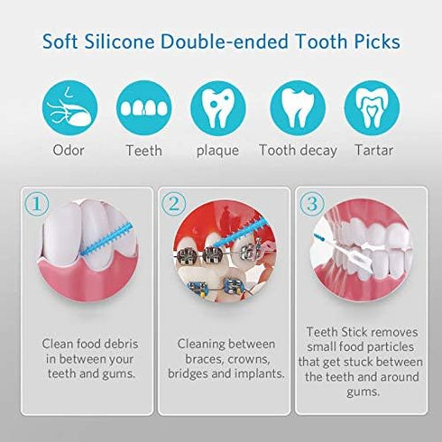 400pcs Dental Picks Soft-Interdental Brush Double-Ended Toothpicks Silicone Dental Floss...