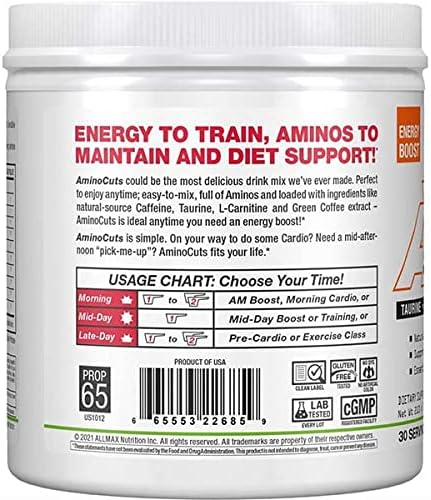 ALLMAX Nutrition AMINOCUTS (ACUTS), Amino-Charged Energy Drink with Taurine, L-Carnitine, Green Coffee Bean Extract, Watermelon, 30 Servings...