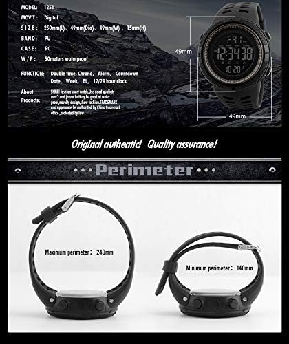 FANMIS Mens Digital LED Sports Watch Military Multifunction 12H/24H Time Dual Time Alarm Countdown Back Light with Simple Design 164FT 50M Water R...