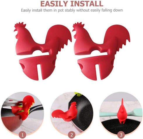 Spoon Rest Rooster Pot Clip: 2pcs Silicone Pot Clip Spoon Rest Cooking Utensil Holder Pot Side Clip Spoon Holder for Pot Lid Holders...