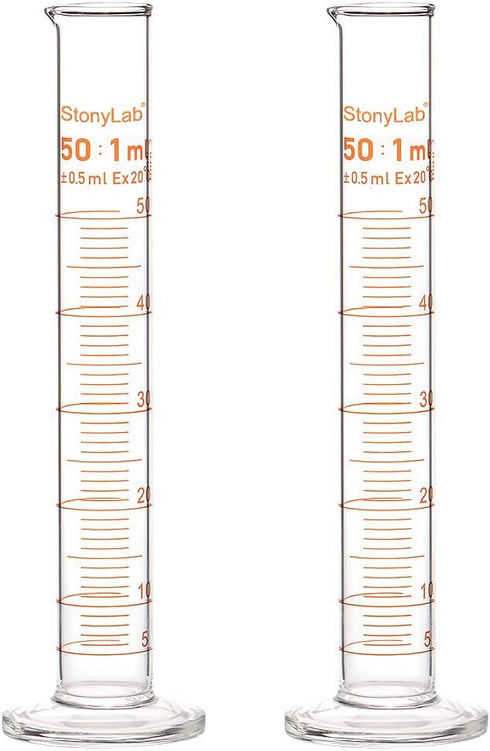 StonyLab 2-Pack 50ml Borosilicate Glass Graduated Cylinder Measuring Cylinder...