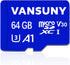 Vansuny Micro SD Card 64GB microSDXC Memory Card with SD Adapter A1 App Performance V30 4K Video Recording C10 U3 Micro SD for Phone, Security Cam...