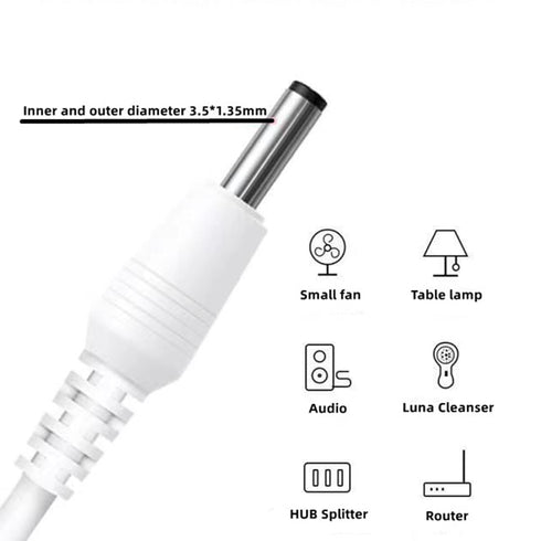 USB to DC 3.5mm Cable 1.5ft/0.5m, DC 5V Power Cord USB to DC 3.5mm x 1.35mm Barrel Jack Adapter Connector Plug Charging Cable (White)...