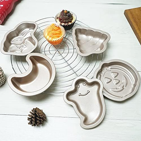 Crethinkaty Halloween Ghost Shape Mini Cake Pan Pie Mold, 5.6 Inch Cake Tin with Non Stick Coating Baking Molds Bakeware Tray for Halloween Cake C...