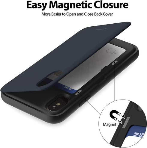 GOOSPERY Magnetic Secure Bumper Compatible with iPhone Xs / X Case, Card Holder Wallet Case, Easy Magnet Auto Closure Dual Layer Protection, Navy...