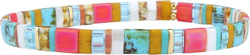 KELITCH Stretch Bracelets Colorful Stackable Tila Bead Bracelets Women Friendship Bracelets Bohemian Jewelry...