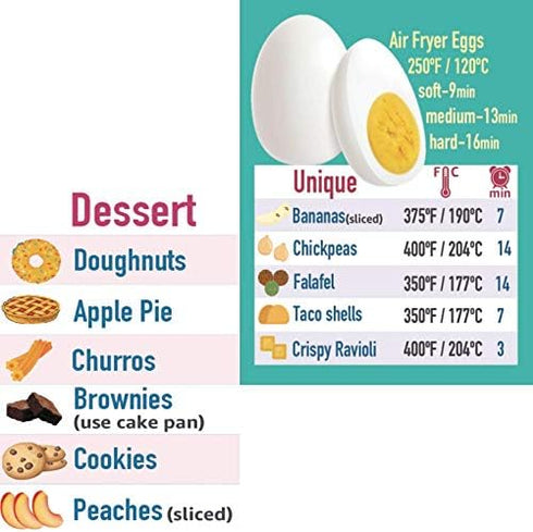 Air Fryer Accessories Cooking Times Cheat Sheet Kitchen Conversion Chart Fridge Magnet Guide Big Text 9”x10” Kitchen Gift Recipe Cookbook 90 Foods...
