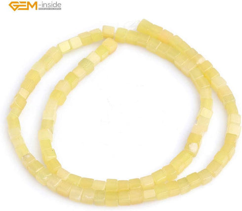 GEM-Inside 4mm Natural Lemon Green Stone Semi Precious Square Healing Beads for Jewelry Making DIY Handmade Craft Supplies 15"...