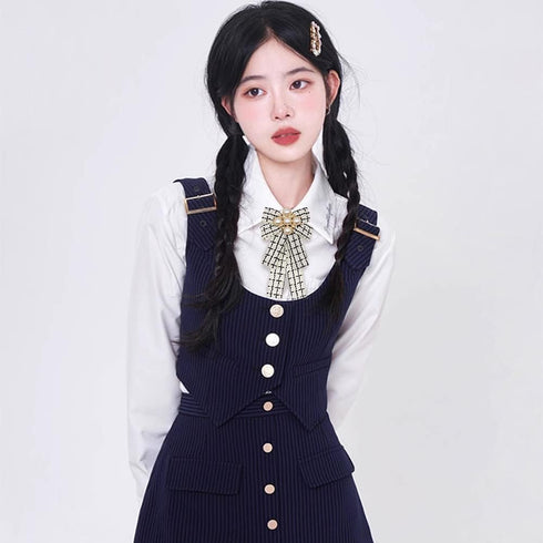 Pearl Bowknot Pre-Tied Brooch Elegant Ribbon Neck Tie Pin for Women Ladies Girls Student Brooches Suit Shirt Pins Fashion Collar Clothing Accessor...