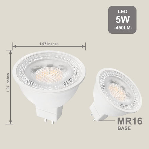 FTL MR16 LED Bulb Dimmable 12V 5W 50W Equivalent 450LM GU5.3 Bipin Base 3000K Warm White Spot Light Bulbs for Landscape Lighting, Track Lighting, ...