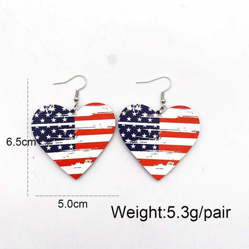 American Patriotic Wood Earrings Set American Flag Red White and Blue Heart Teardrop Earrings for Women 4th of July Independence Memorial Day Dang...