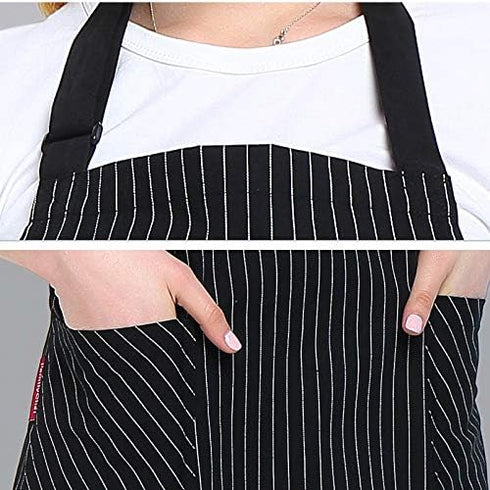 Somotersea Kitchen Apron with Pockets Adjustable Bib Apron for Cooking Pinstripe...