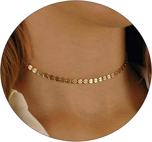 CAROVO Dainty Gold Chain Choker Necklace for Women 18K Gold Plated Minimalist Figaro Beaded Lace Satellite Coin Chain Necklace Delicate Choker Jew...