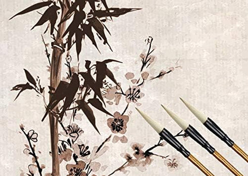Chinese Calligraphy Brush, Writing Drawing Watercolor Ink Brushes Hubi Painting?Kanji Sumi?Wolf Bamboo Brushes Set for Professional Beginner (Whit...