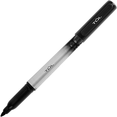 TUL® Permanent Markers, Fine Point, Silver Barrel, Black Ink, Pack Of 12 Markers...