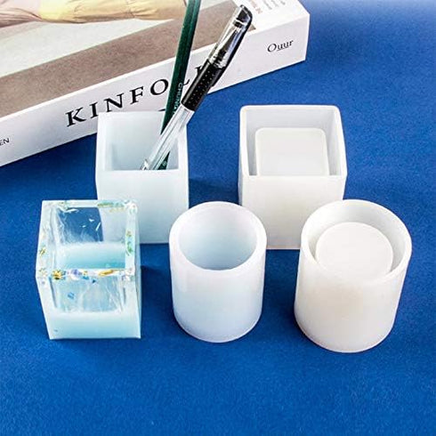 3 Pcs Cup Resin Silicone Mold, Kalolary Makeup Brush Holder Organizer Cylinder Craft Epoxy Mold, DIY Flower Planter Pot Molds, Cup Mold, Pen Holde...