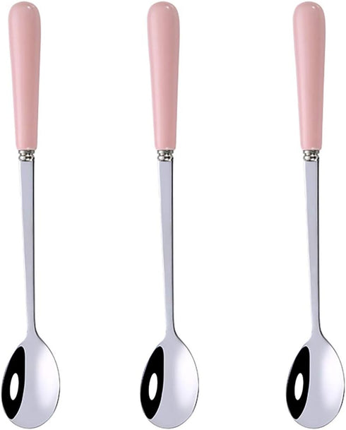 3PCS Mixing Spoons for Coffee, Dessert, Ice Cream, Milkshake, Stainless Steel Iced Teaspoon with Ceramic Handle Tablespoons Espresso Cocktail Stir...