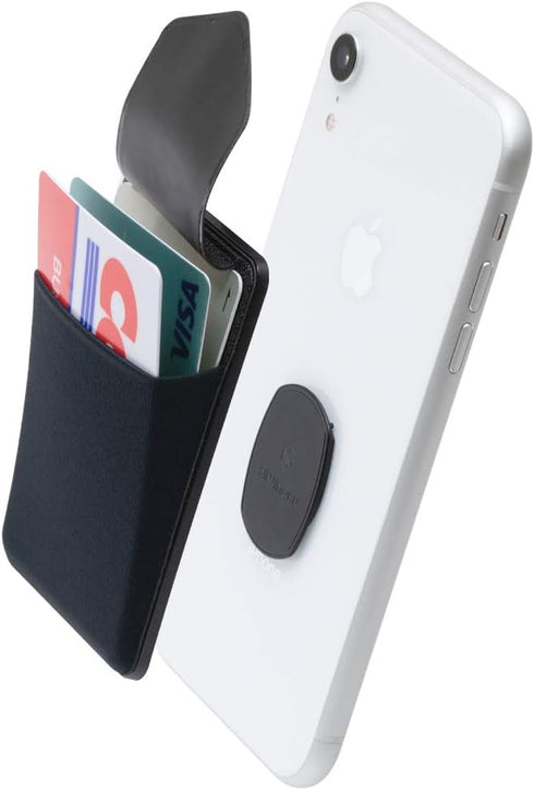 Sinjimoru Removable Cell Phone Wallet with Flap, Wireless Charging Compatible Cell Phone Card Holder for Back of Phone. Sinji Mount Flap Black......