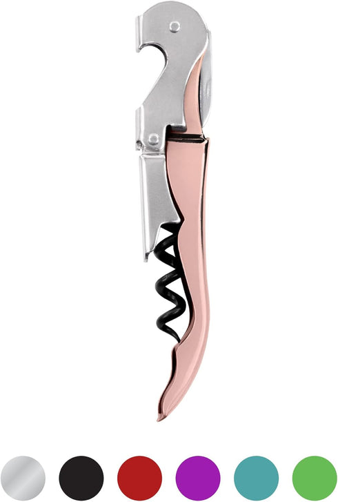 True Brands TrueTap Double Hinged Waiters Corkscrew, Top-notch Stainless Steel Opener with Foil Cutter Built to Last Wine Key Copper, Set of 1...