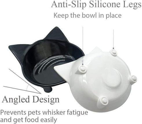 Cat Feeder - Melamine Cat Food Bowls, Set of 2, 8 oz, Whisker Relief, Non Slip, Dishwasher Safe, BPA Free, Modern Design for Small & Medium Breeds...