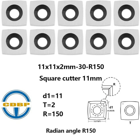 11mm Square with 6"Radius Carbide Inserts Cutters 11×11×2.0mm-R150 Replacement for Woodworking Fits SpiralHelical Planer Cutter Head Lathe Turning...