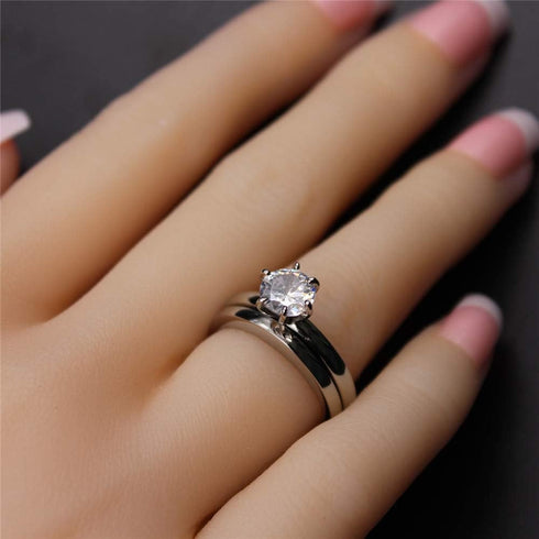 MABELLA His Hers Stainless Steel Men's Band Women Cubic Zirconia Round Cut Wedding Engagement Ring Set...