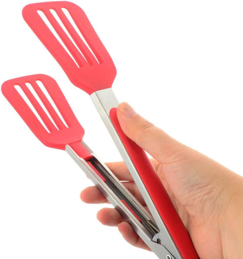 Cooking Tongs 9 inches and 12 inches Stainless Steel Kitchen Silicone Serving Tong Heat Resistant Meat Turner Spatula Tong Fish Tongs with Locking...
