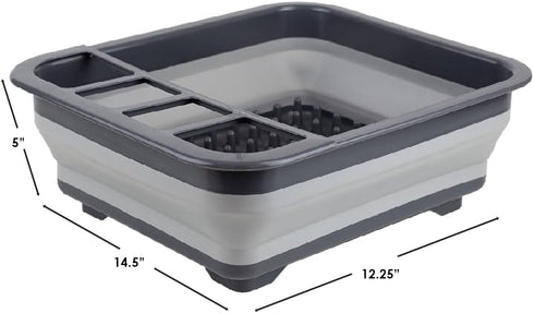 Home Basics Silicone and Plastic Easy Storage Collapsible Dish Rack with Cutlery Holder (Grey)...