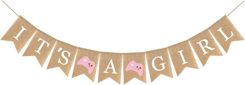 Video Game Themed Baby Shower Party Decorations, It's A Girl Banner, Level Up Gaming Zone Baby Shower Sign and Flag, Gamer Baby Shower Party Suppl...