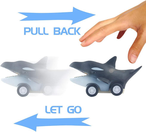 DINOBROS Sea Animal Pull Back Toy Cars Playset Ocean Game Set of 12Pcs Great White Shark Dolphin Killer Whale Toys for boys and toddlers 3 Year Ol...