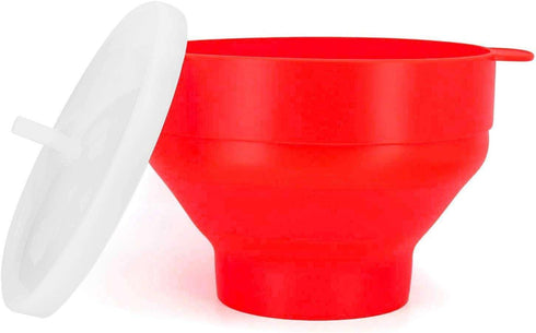Collapasable Silicon Popcorn Popper Bowl for Microwave with Lid Handle - Resuable BPA free and Dishwasher safe - Silicon Popcorn Popper Maker - 10...