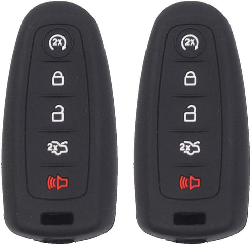 2pcs 5 Buttons Black Smart Key Fob Silicone Case Cover Protector Holder Jacket Compatible with Ford CMAX Escape Focus Edge Expedition Explorer Fle...