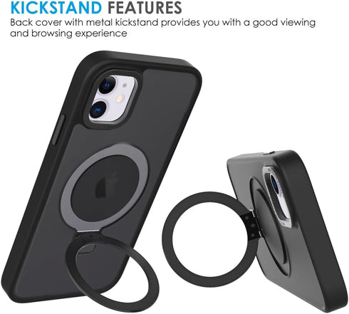 Puxicu Magnetic for iPhone 11 Case, Magnetic Invisible Stand, Compatible with MagSafe, Slim Hard Design, Shockproof, Drop Protection, Black...