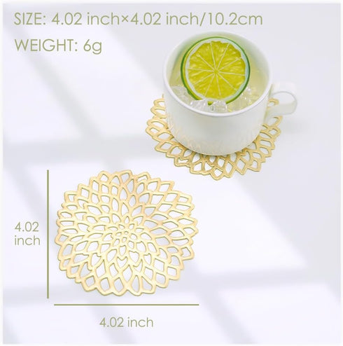 Sweet Elegance® Coasters Set of 6 Hollow PVC Coaster Cup Mats Thanksgiving Table Ornament Decorations for Home Festival (Gold Flowers)...