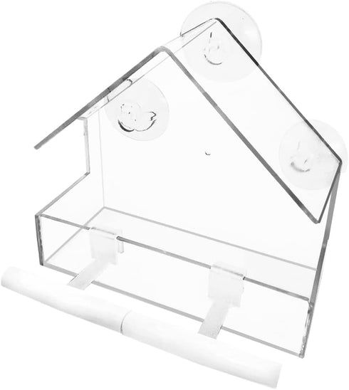 Window Bird Feeder, Bird House for Outside with 2 Rod, Small Acrylic Window Bird Feeder with Strong Suction Cups and Drain Holes 5.9 * 2.4 * 5.9 i...