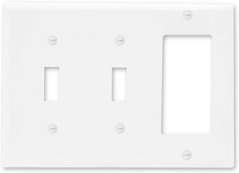 Maxxima 5 Pack 3 Gang Standard/Double Toggle Switch Outlet Wall Plate, White, Standard Size (Pack of 5)...