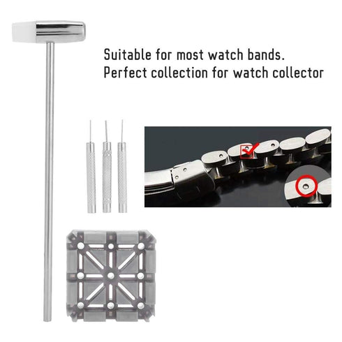 Watch Link Removal Tool Kit, Professional Disassemble Small Hammer Detachment Watch Clock Removal Tool Suit Watch Strap Link Holder Hammer Punch P...