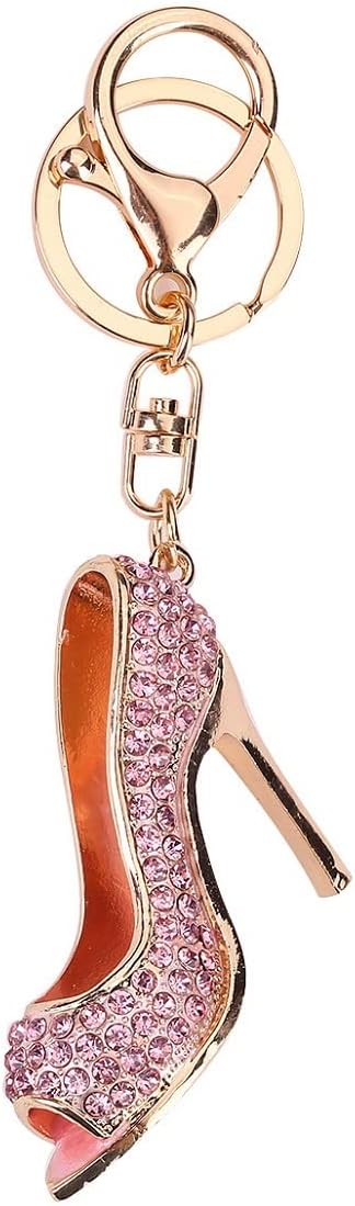 High Heel Keychain, Sparkling Pink Key Ring for Women & Girls, Rhinestone High-Heeled Shoe Keychain Accessory...