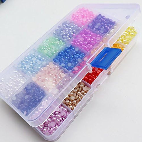 Chenkou Craft 5000pcs Assorted 15 Colors Half Flatback Imitation Pearl Bead 5mm Gem Scrapbook Craft DIY Beads + Plastic Box...