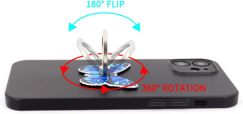 Butterfly Cell Phone Ring Holder Finger Ring Grip Stand 360° Rotation 180° Flip Universal Kickstand Compatible with All Smartphones (Blue)...