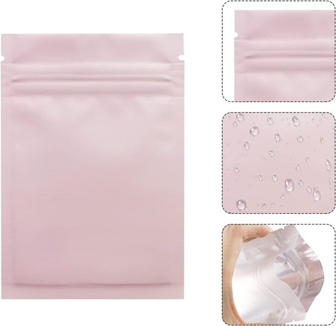 100 Pack Mylar Bags 3.3 x 5.1 Inch Resealable Smell Proof Bags Foil Pouch Flat Bag with Clear Window Pink...