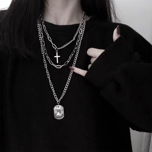 YERTTER Dainty Unique Punk Layering Silver Chain Choker Necklace Boho Jewelry Set Layered Cross Pendant Statement Chunky Chain Necklace for Women ...