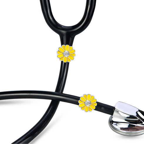 2 Pack Sunflower Bling Stethoscope Charms, Unique Stethoscope Id Name Tag for Doctor Nurse Christmas Gift...