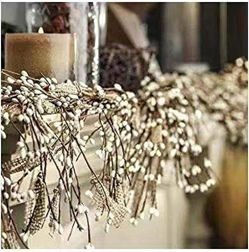 NeoL'artes 60 inch White Pip Berry and Burlap Rustic Garlands for Holiday Home Decor and Craft (White)...