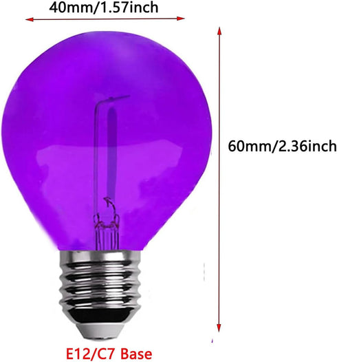 G40 Light Bulbs Replacement Purple 1W Shatterproof Plastic LED Globe Bulbs G40 LED String Lights Replacement Bulb E12/C7 Candelabra Base for Indoo...