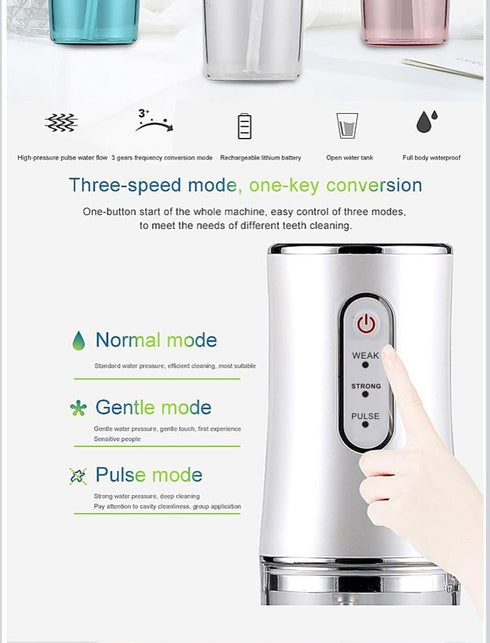 Water Flosser, Travel Bag, 4 Function Nozzles, Portable 3 Modes 220ml Water Tank Rechargeable IPX7, Waterproof...