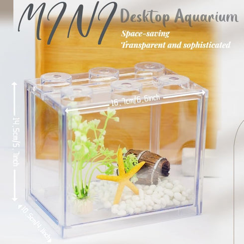 Small Betta Fish Tank, Stackable Mini Fish Tank Tiny Aquarium Tank Kit with Aquarium Gravel & Resin decorations, 0.6 Gallon Cube Desktop Fishbowl ...