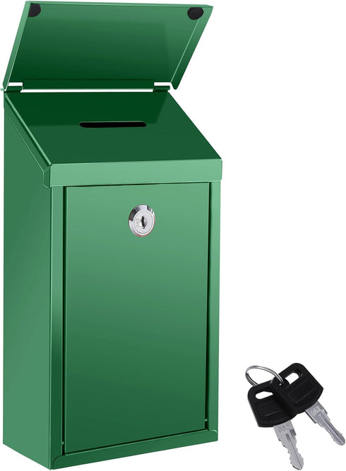 Metal Donation Box Locking Suggestion Box with Slot and Lock with Key Wall Mounted Mailbox Waterproof Charity Collection Box Secure Drop Box for C...