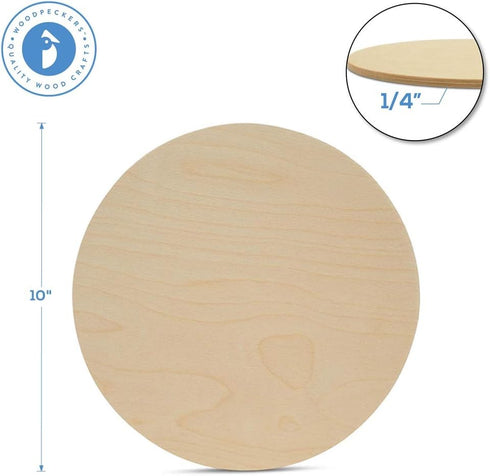 Wood Circles 10 inch, 1/4 Inch Thick, Birch Plywood Discs, Pack of 1 Unfinished Wood Circles for Crafts, Wood Rounds by Woodpeckers...