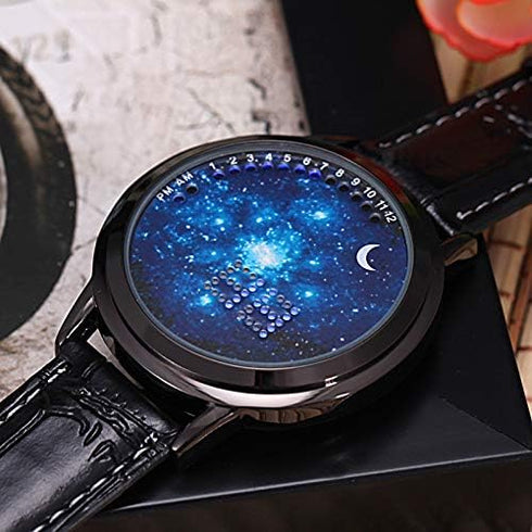 MINILUJIA LED Touch Screen Watch Unique Cool Watch Meteor Shower/Wish Tree Brain/Universe Milky Way/Simple Black Dial Watch with Soft Leather Stra...